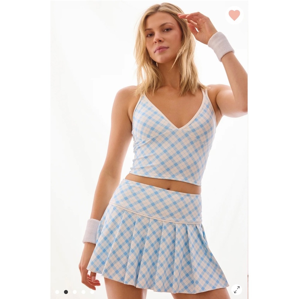 AS Revival Gingham Strappy Back Activewear Crop Tank Top Blue Ivory Size XXS